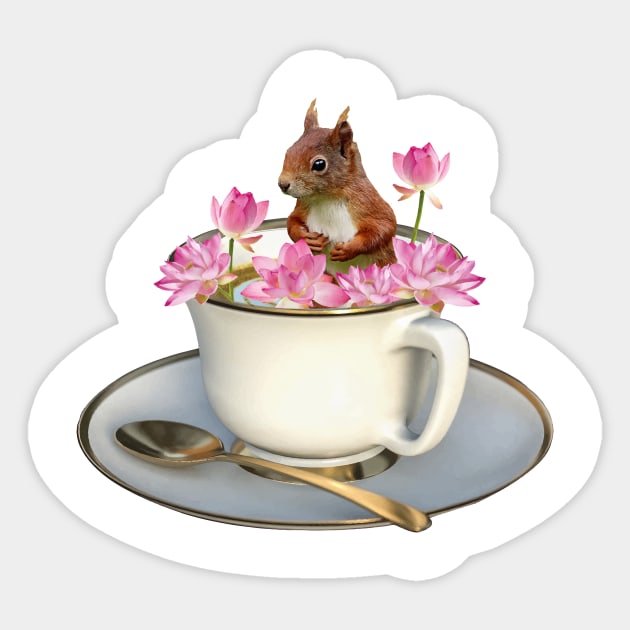 Squirrel Coffee cup Lotos Flower Sticker by Move-Art